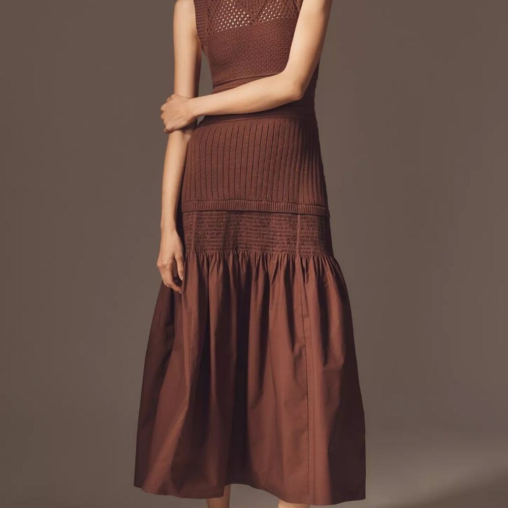 Anthropologie Sleeveless Mock-Neck Drop-Waist Sweater Midi Dress (sz L) 371